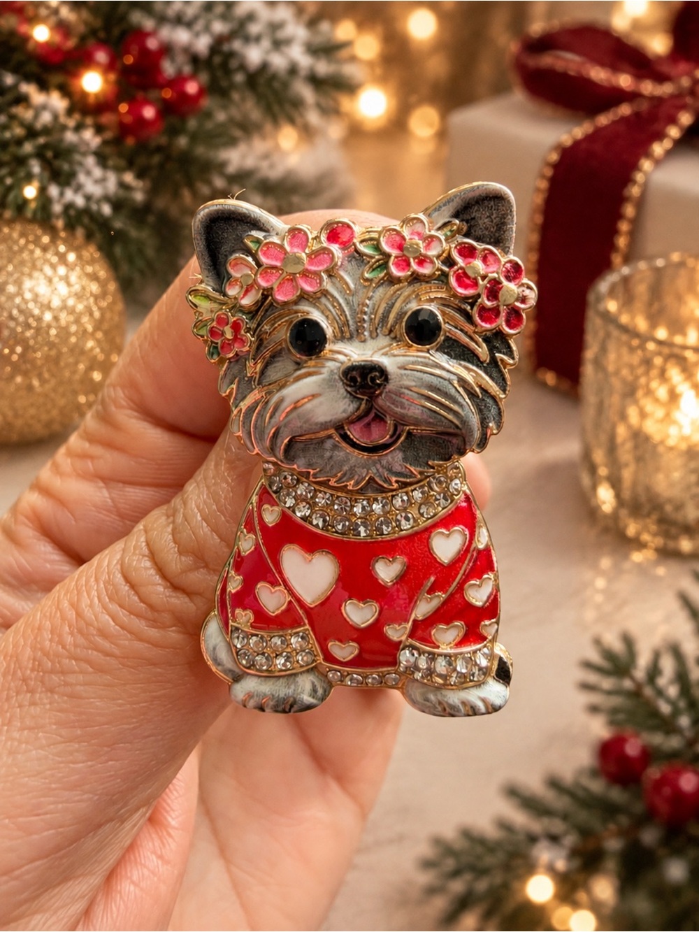 Cute Holiday Dog Brooch